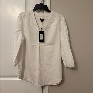 Jones New York White Eyelet Sleeve Linen-Blend Tunic